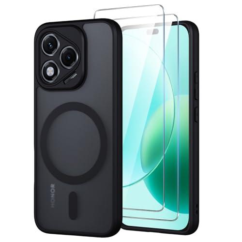 Oelrstfe per Honor 400 Lite 5G Cover Compatibile con MagSafe con 2 Pezzi Vetro Temperato, Custodia Magnetica Traslucida Opaca, [Antiurto Grado Militare] Custodie Posteriore Glassata, Nero
