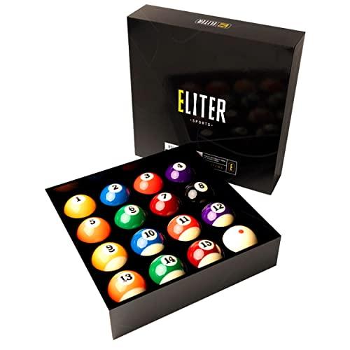 ELITER SPORTS ® - Set completo di palle da biliardo americane in resina pura di qualità 5A - 16 palle biliardo ufficiali di 57,2 mm per la competizione e il divertimento.