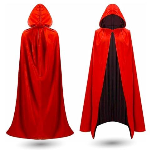 Mantello per costume di Halloween - rosso e nero - mantello con cappuccio per bambini e adulti - signore e signori