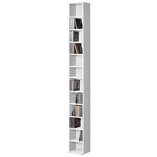 [en.casa] Scaffale a Colonna con 12 Scomparti per CD DVD e Oggetti Decorativi Mobile Alto Salvaspazio con Ripiani Regolabili in Altezza 175 x 20 x 20 cm Bianco