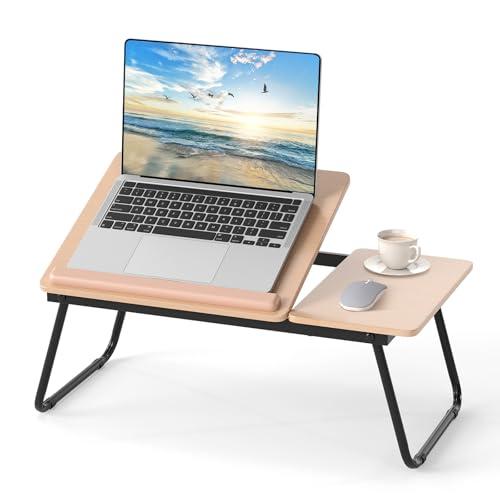 COSTWAY Vassoio da Letto, Tavolino Portatile Pieghevole per Letto con Piano Inclinabile, Tavolino Multifunzionale per Divano, Colazione a Letto, Casa, Ufficio e Viaggi (Naturale)