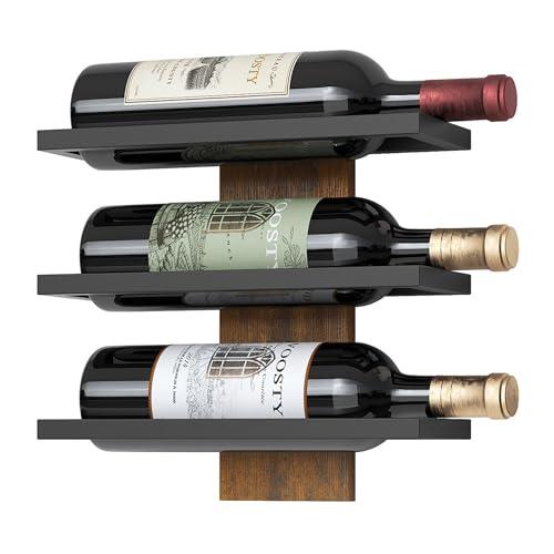 FAVOOSTY Portabottiglie da Parete per 3 bottiglie,in legno,Portabottiglie da Appendere, per cucina, Sala da Pranzo, Camera da Letto, Cantina, bar