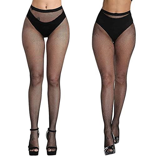 Aomig Calze a Rete Nere - 2 Pezzi Collant da Donna, Sexy Elastiche a Vita Alta (Mini Rete)