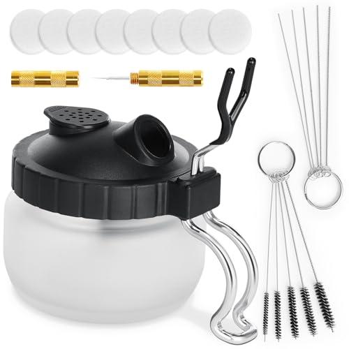 Oasser Kit di pulizia dell'aerografo Airbrush Clean Pot Barattolo di pulizia in vetro con supporto 5 aghi di pulizia/5 spazzole di pulizia/1 ago di lavaggio/8 filtri extra Kit di pulizia