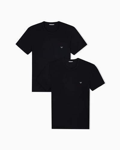 EMPORIO ARMANI Man's Core Logoband - T-shirt girocollo da uomo, confezione da 2, colore nero, XL, taglia normale, nero/nero, XL