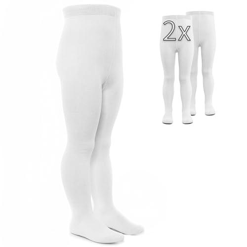 LaLoona - Set 2 paia calze bambina collant, calzamaglia bimba bimbo elasticizzati, ampio elastico alto in cotone (62-68, Bianco)