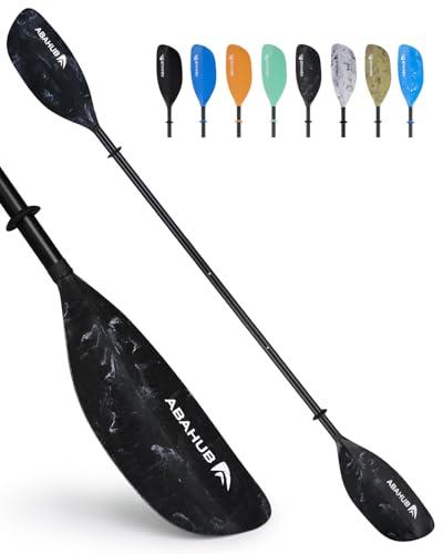 Abahub Pagaia Kayak 210 cm a 230 cm Regolabile Alluminio Doppia Remi Kayak Paddle Pagaie da Kayak per Kayak Barca a Remi Canoa Gambo in Lega di Alluminio Lame in Plastica Nero con Stampa Onde Bianche