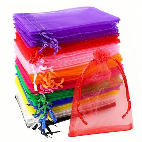 Soodyoow 100 sacchetti in organza, 10 x 15 cm, colorati sacchetti regalo con coulisse, per Natale, matrimonio, compleanno, festa (10 colori)