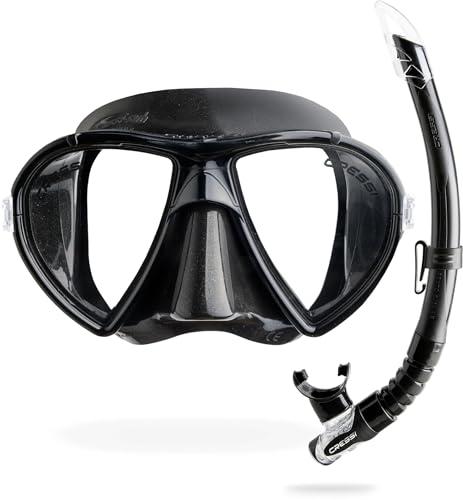 CRESSI Ocean + Gamma Combo Black/Black - Combo Set Maschera Ocean+Snorkel Gamma per Immersioni e Snorkeling, Nero/Nero, Taglia Unica, Adulti