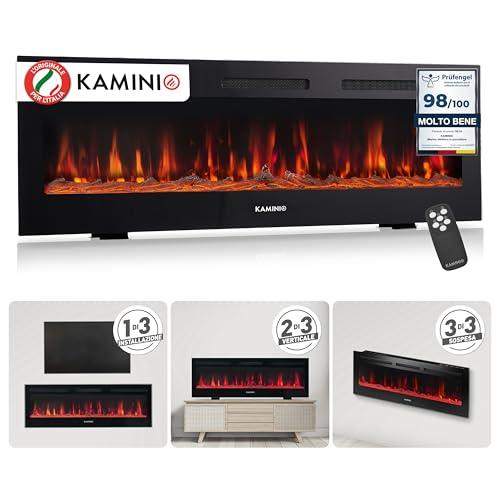 KAMINIO Camino elettrico MARLON - Caminetto elettrico 3-in-1 con riscaldamento, effetto fiamma 3D, 12 colori di fiamma, telecomando (60 pollici)