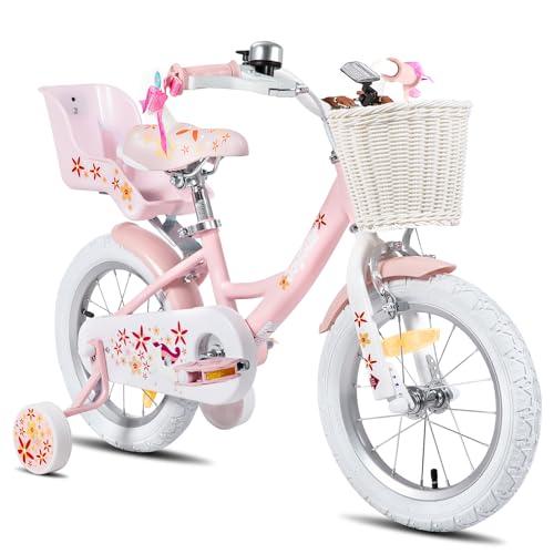 JOYSTAR Bicicletta per bambini unicorno da 16 pollici per bambini da 5 a 7 anni, bicicletta per bambini con seggiolino per bicicletta per bambole e ruote di supporto, rosa…, BIKE049pk-16