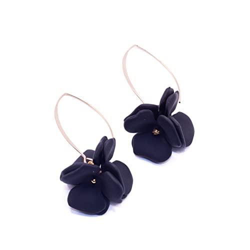 NILUXE DESIGN - Orecchini Fiori Pendenti con Gancio Placcato in Oro - Orecchini Donna Petali - Orecchini Festa Estate - Belli da Indossare e Ideali da Regalare(Nero)