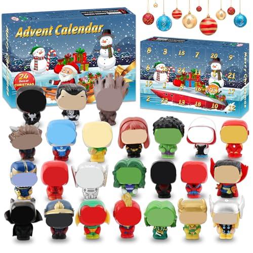 Calendario dell'Avvento Hero,Calendario dell'Avvento 2025 a Tema Eroi con 24 Personaggi Collezionabili,Idea Regalo per Natale