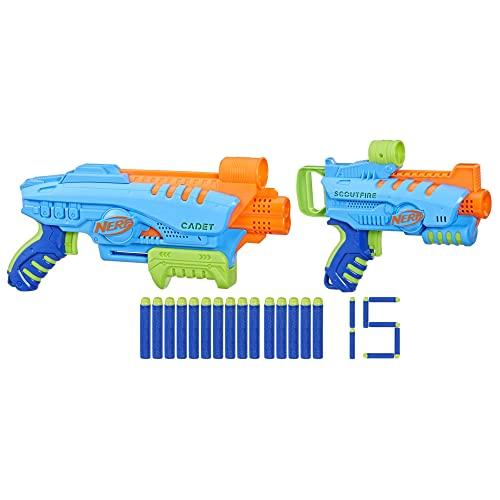 Nerf Elite Jr - Set Ultimate Starter, 2 blaster in gommapiuma facili da usare, 15 dardi Nerf Elite, 2 bersagli, per giochi all'aperto