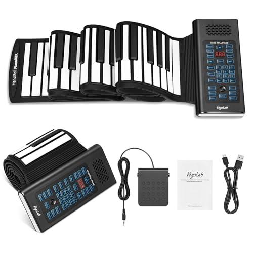 Pianoforte a tastiera arrotolabile POGOLAB a 88 tasti, pianoforte arrotolabile ricaricabile con 20 demo/128 toni/128 ritmi/jack per cuffie/Bluetooth/batteria, pianoforte a mano pieghevole da viaggio