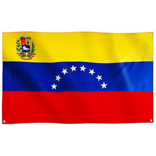 Bandiera Runesol Venezuela, 91x152 cm, 8 stelle con stemma, bandiera venezuelana, stendardo della Repubblica Bolivariana del Venezuela, bandiere premium, occhielli in ogni angolo, interno ed esterno