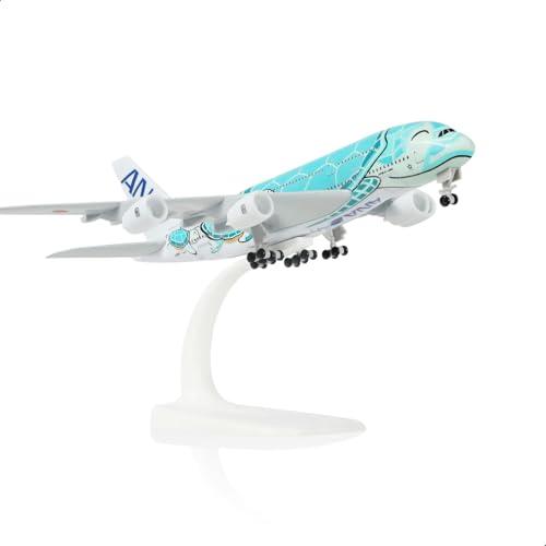 QIYUMOKE 1/300 A380 modello aereo in metallo pressofuso per ANA Green Turtle Airlines JA382A Kai con supporto, modello aereo adatto per appassionati di aviazione come regalo o decorazione espositiva