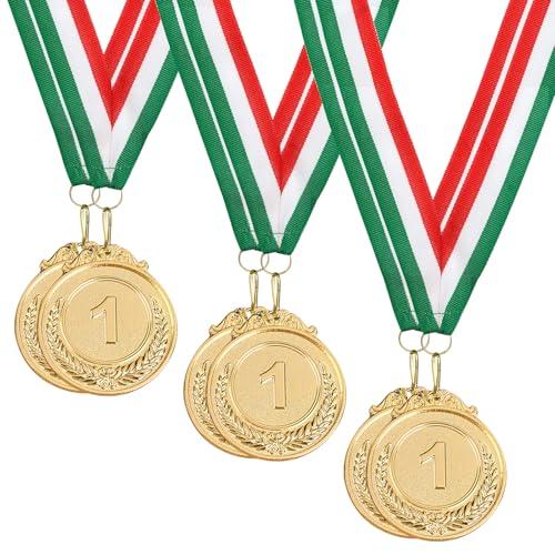 VEGCOO 6 Pezzi Medaglie Premiazioni Metallo, Medaglie per Bambini Medaglie Dorate Argento Bronzo, Winner Medaglie Bambini con Nastri al Collo per Feste di Giorno di Sport Scolastico Concorsi (D)