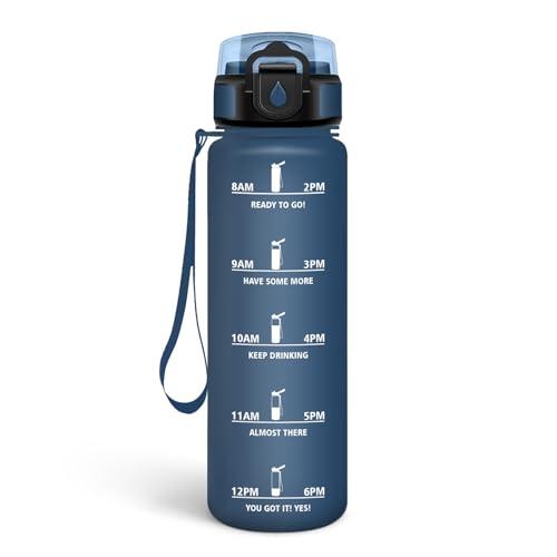 Baramumu Borraccia, 500ML Senza BPA, Borraccia Plastica, Design della serratura a prova di perdite, Borracce Motivazionale, Con marca temporale, Bottiglia Acqua per Stadio, Ufficio - Blu marino