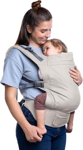 Beco Toddler Marsupio Ergonomico per Bambini - 2 Posizioni Con Seduta Extra Ampia, 100% Cotone, Fascia Elastica Porta Bimbi, Leggera e Traspirante, Marsupio Porta Bebè da 9 a 27 kg (Ecru)