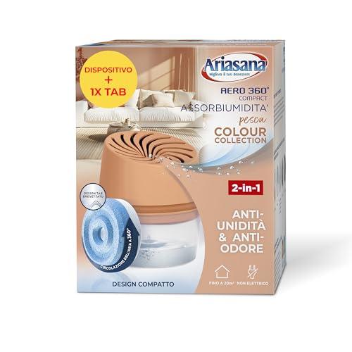 Ariasana Assorbiumidità Aero 360° Compact Pesca Colour Collection, 1 Deumidificatore e 1 Tab di ricarica 450g, Assorbiumidità per la circolazione dell'aria, Deumidificatore casa contro l'umidità