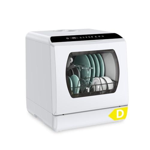 Hermilux Mini Lavastoviglie da Tavolo - 5 Coperti, Lavaggio a 75°C Baby Care, 5L Serbatoio, 360° Sistema di Lavaggio, Installazione Semplificata - Ideale per Campeggio, Cucina, Ufficio