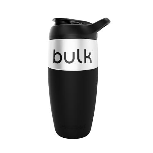 Bulk x Promixx Shaker Acciaio Inox | Nero | 700ml | Design Robusto & Antiperdita | Agitatore Snap-Fit per Mix Perfetti | Rivestimento Antiscivolo | Lunga Durata