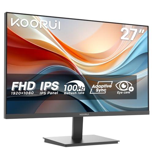 KOORUI E2711F Monitor PC 27 pollici, Full HD IPS 100HZ, 5ms, 1920x1080, Schermo PC HDMI1.4 e VGA, VESA 100x100 mm, Adaptive Sync, Inclinazione Regolabile, Pannello ultra Sottile