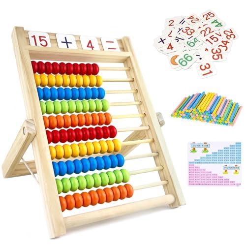 Diompirux Pallottoliere per Bambini Legno con 100 Perline Multicolori, Abaco Legno Calcolatrice, Matematica Educativo Abaco, Applicabile Giocattoli Educativi Prescolari, per Ragazzi Ragazze 3+ Anni