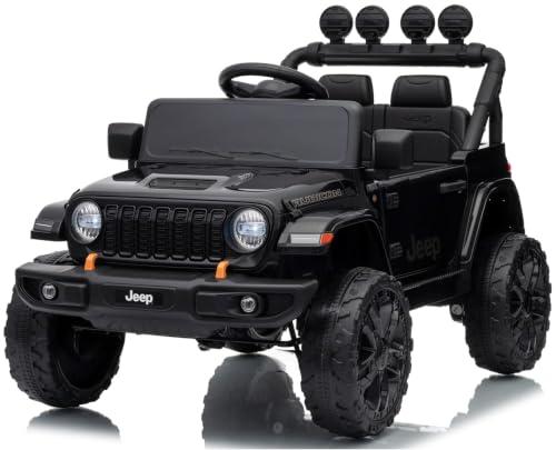 Jeep Wrangler Rubicon 12V Auto Elettrica per Bambini con Licenza Ufficiale 2 Motori Telecomando Parentale Cintura 5 Punti Ammortizzatori Luci LED e Musica Nero