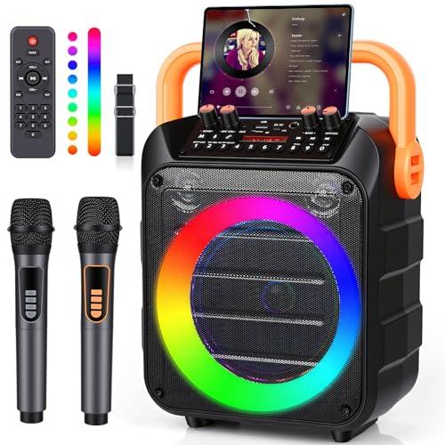 Karaoke con 2 Microfoni, Altoparlante Bluetooth Sistema PA Portatile Karaoke Professionale Completo con LED Luci,Macchina Karaoke con Potenza Audio 20W Supporta TWS/Rec/FM/AUX/USB/TF per Feste a Casa