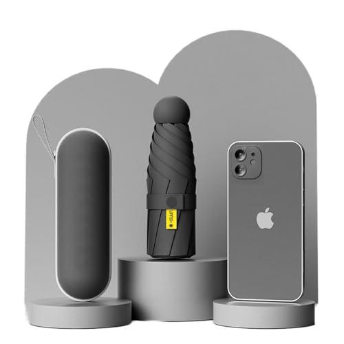 Ombrello da viaggio compatto a 6 stecche con rivestimento, ombrello portatile con protezione solare e pioggia, ombrello per donne e uomini, per andare al college (nero)