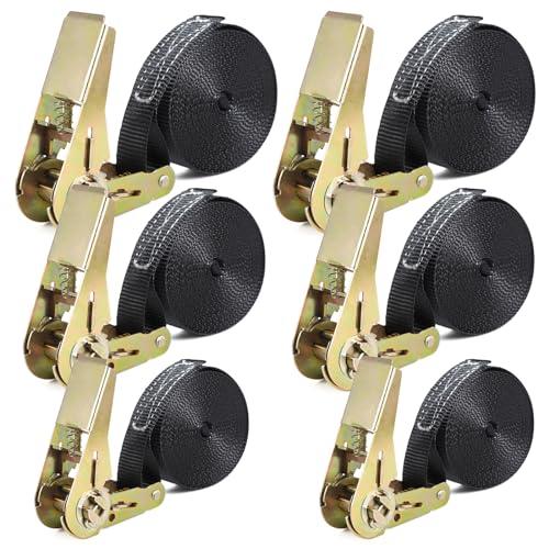 SVIPDDD Set di 6 cinghie di fissaggio da 2/4/5 m, 25 mm, capacità di carico 1000 kg, cricchetto per moto, bicicletta, bagagli e campeggio, in poliestere, nero