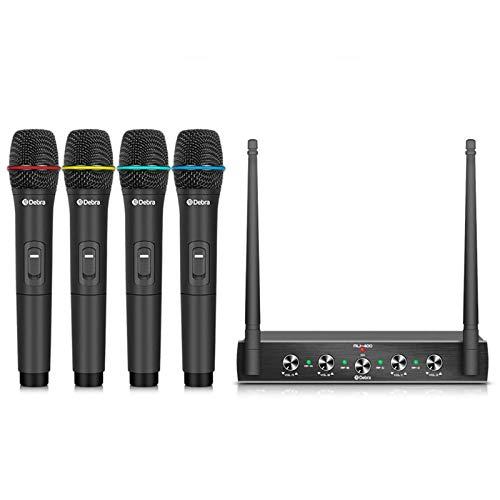 Debra Audio Pro UHF - Sistema di microfono wireless a 4 canali, con microfono lavalier, ricevitore in metallo, ideale per karaoke, feste di karaoke (4 Palmare (B))