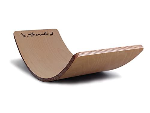 Handmade Balance Board Montessori personalizzata con nome bambino inciso al laser, Tavola Curva in legno 80x30 cm Tavoletta D'equilibrio per Bambini