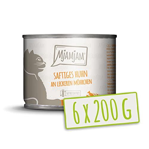 MjAMjAM - cibo umido premium per gatti - pollo succoso con deliziose carote, confezione da 6 (6 x 200 g), senza cereali con carne extra
