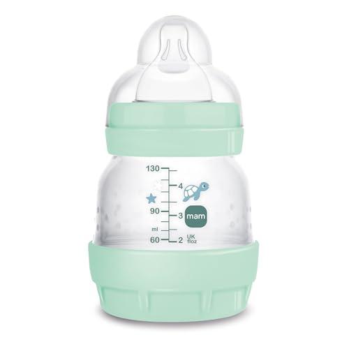 MAM Biberon Easy Start 130 ml, Biberon anticolica per allattamento misto che riduce le bolle d'aria e il rischio di coliche, Accessori neonati autosterilizzanti e con tettarella misura 1, Verde