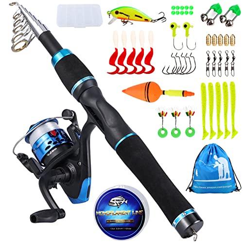 Sougayilang, kit con canna da pesca per bambini, con mulinelli da spinning, telescopica, canna da pesca per viaggi, per acqua dolce, pesca alla trota, Blue