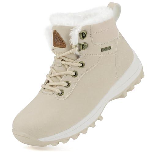 Mishansha Scarpe Ragazzi Invernali Stivaletti Ragazze Invernali Impermeabili Scarpe da Neve Bambini Outdoor Antiscivolo Stivali Invernali Beige,Gr.36