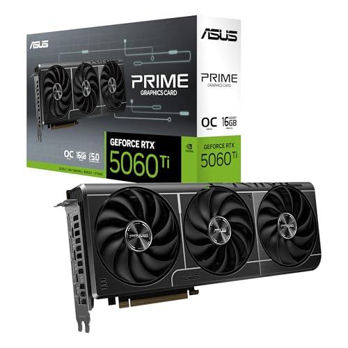 ASUS Prime NVIDIA GeForce RTX 5060 Ti OC Edition, Scheda Grafica 16 GB GDDR7, 128 Bit, PCIe 5.0, 3 Ventole Axial-Tech, 1 HDMI 2.1, 3 DisplayPort 2.1, GPU Tweak III, Nera, PRIME-RTX5060TI-O16G