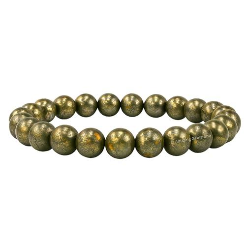 Bracciale di Pirite - Bracciale di cristallo curativo per donne e uomini, pietra preziosa naturale - Regalo perfetto per equilibrio, armonia e guarigione dei chakra (elastico)