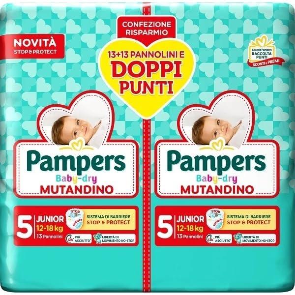 Pampers Baby Dry Mutandino Junior, Pacco Doppio DWCT, Taglia 5 (12-18 kg), 26 Pannolini