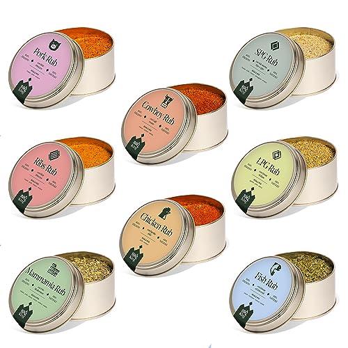 BBQ KING - Super Multi Pack Pitmaster Rub per Barbecue, 8 Confezioni da 70 Gr di Dry Rub Bbq, Miscela di Spezie 100% Made in Italy, 1 x Ogni Gusto della Selezione BBQ KING
