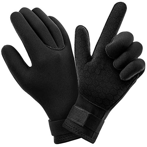 AUAUY Guanti in Neoprene Elastico, 3mm Guanti da Muta Termica, Guanti da Immersione con Polso Elastico e Particelle Antiscivolo, per Immersioni Snorkeling Surf Pagaia Kayak Nuoto (A-XL)