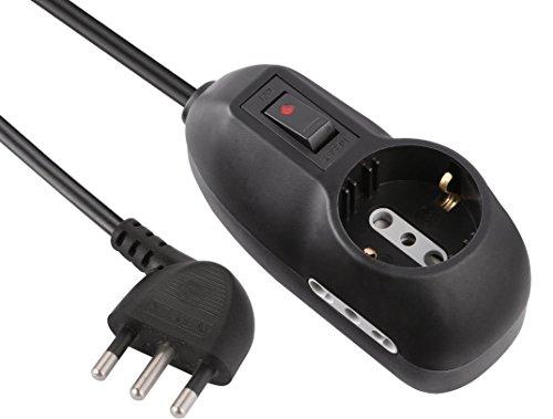 Electraline 62043 Multipresa, 3 Posti, 1 Schuko, 2 Bivalenti 10/16A, Cavo 3 m, Spina Piccola 10A, Nero, 3m