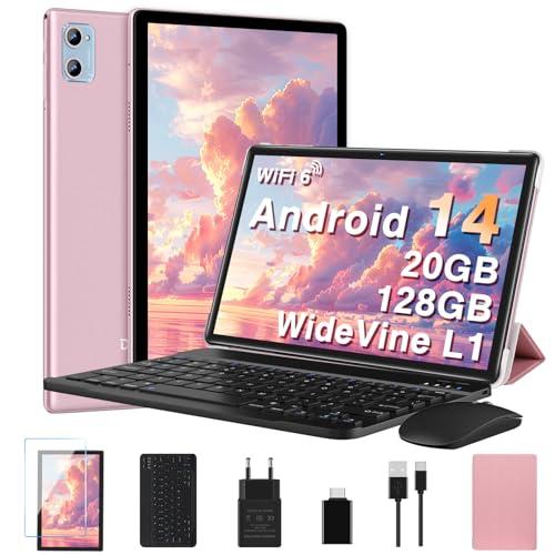 2025 Newest Tablet 10 Pollici 20GB RAM+128GB ROM(TF 2TB), Android 14 Tablets Octa Core, Batteria 6000mAh, 5G+2.4G Wi-Fi 6, BT5.0, 8MP+5MP, Cast, Widevine L1, GMS Tablet con Tastiera e Mouse, Oro Rosa