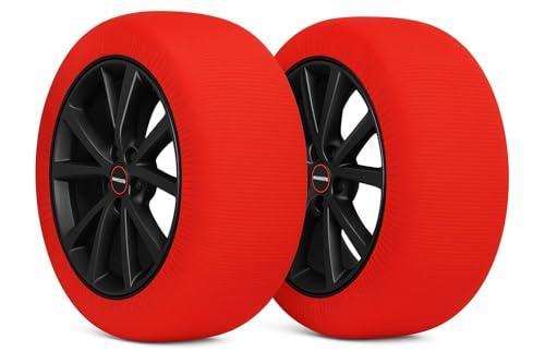 RICAMBYCAR Calze da Neve Taglia M, omologate Italia EN 16662-1, 2 Calze Neve Auto, Montaggio rapido, Guanti Inclusi, Snow Socks Ultra Grip