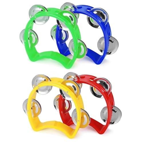 KOMUNJ 4 Pezzi Tamburello a Mezzaluna in Metallo, tamburello per Bambini, Per L'Educazione Della Prima Infanzia, Corsi di Musica, Tamburello, Spettacoli Scolastici, Colore casuale