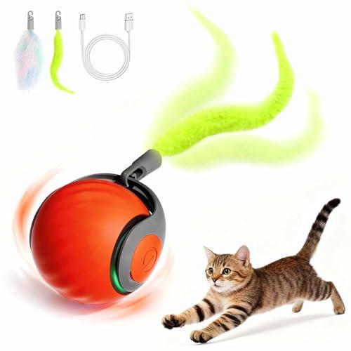 Kinizuxi Giocattolo Interattivo con Palla Automatica,Ricaricabile Gatti in Casa Intelligente Rotolante Automatica con 2 Modalità, Esercizio Rotante Automatico a 360 Gradi per gatto e cucciolo-Arancia