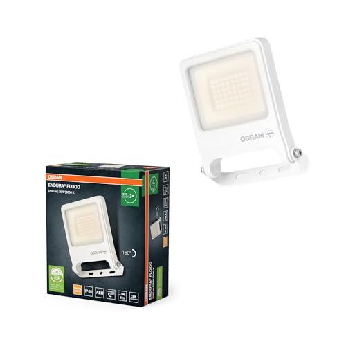 OSRAM Proiettore LED ENDURA FLOOD PC 30W, bianco caldo 3000K, 3000 lumen, proiettore bianco IP65, materiale riciclato, girevole a 180°, bianco